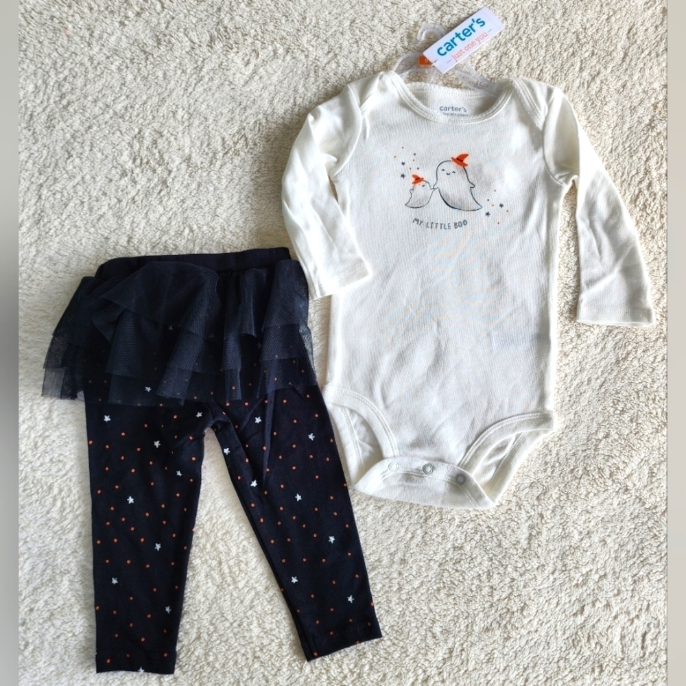 NWT Carter's Just One You Baby 'My Little Boo' Halloween Top and Bottom Tutu Set